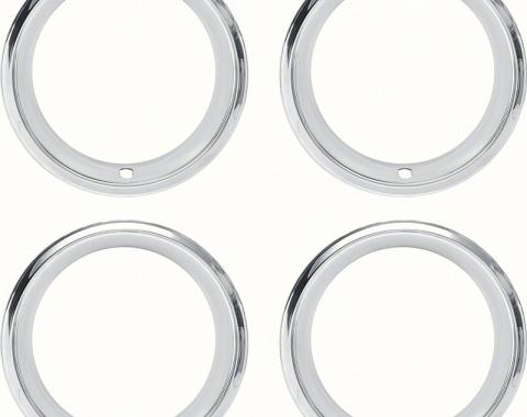OER Wheel Trim Ring Set, Rally Wheels, 14" x 7", 2-7/8" Deep Step Lip, Stainless Steel, Set of 4 545910