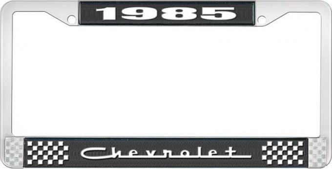 OER 1985 Chevrolet Style # 5 Black and Chrome License Plate Frame with White Lettering LF2238505A