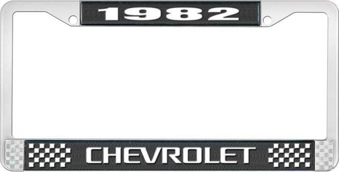 OER 1982 Chevrolet Style # 3 Black and Chrome License Plate Frame with White Lettering LF2238203A