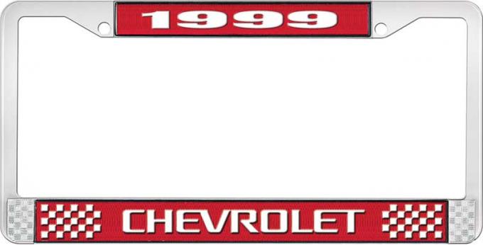 OER 1999 Chevrolet Style # 3 Red and Chrome License Plate Frame with White Lettering LF2239903C