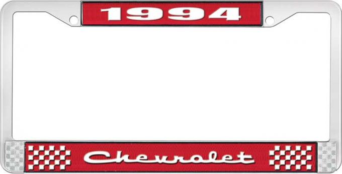 OER 1994 Chevrolet Style # 2 Red and Chrome License Plate Frame with White Lettering LF2239402C