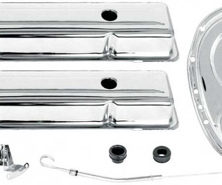 OER Chevrolet Engine Dress-Up Set, Small Block, Low Profile Valve Covers, Timing Cover, Chrome T3043
