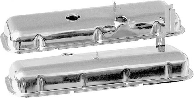 OER 1965-91 Chevrolet, Chrome Valve Covers, 8 Cylinder 396ci, 454ci , Big Block, with Oil Drippers, Pair VC1210