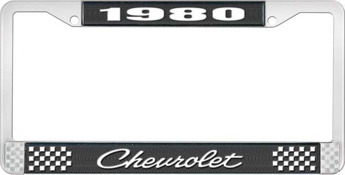 OER 1980 Chevrolet Style # $ Black and Chrome License Plate Frame with White Lettering LF2238004A