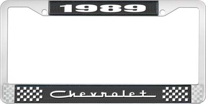 OER 1989 Chevrolet Style # 5 Black and Chrome License Plate Frame with White Lettering LF2238905A