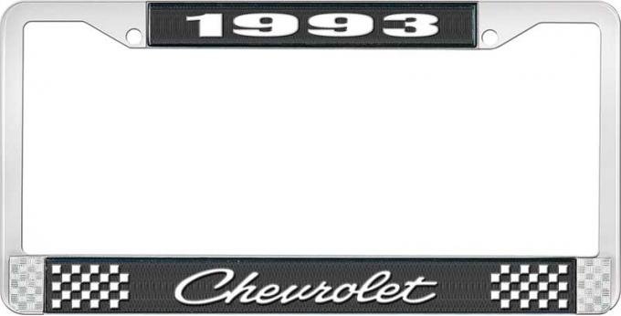 OER 1993 Chevrolet Style # 4 Black and Chrome License Plate Frame with White Lettering LF2239304A