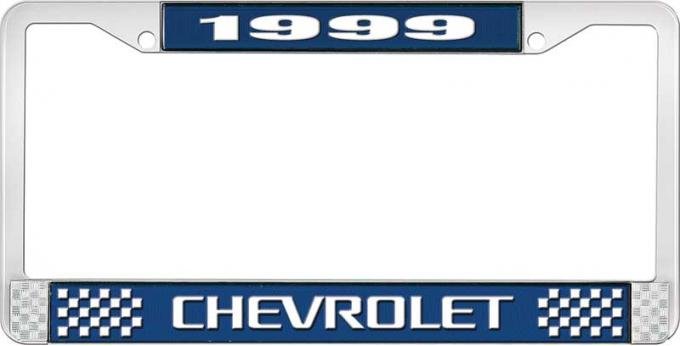 OER 1999 Chevrolet Style # 3 Blue and Chrome License Plate Frame with White Lettering LF2239903B
