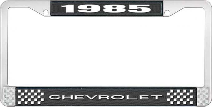 OER 1985 Chevrolet Style # 1 Black and Chrome License Plate Frame with White Lettering LF2238501A