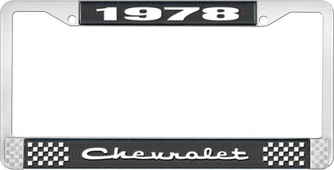OER 1978 Chevrolet Style # 2 Black and Chrome License Plate Frame with White Lettering LF2237802A