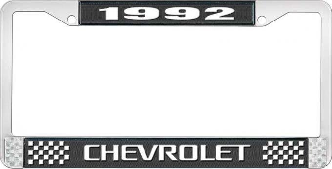 OER 1992 Chevrolet Style # 3 Black and Chrome License Plate Frame with White Lettering LF2239203A