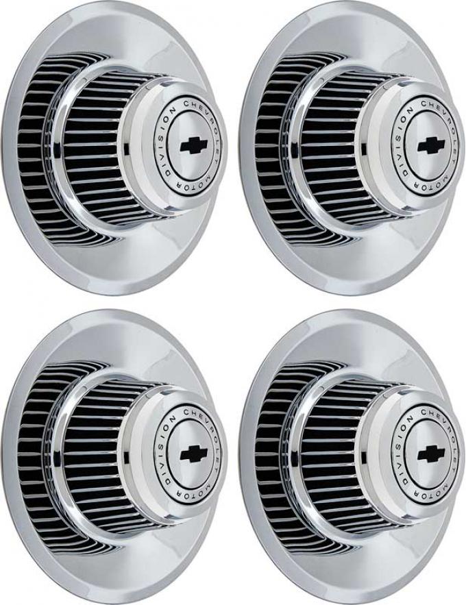 OER 4 Piece Tall Chrome Rally Wheel Derby Cap Set with Center Bow Tie *WR1012