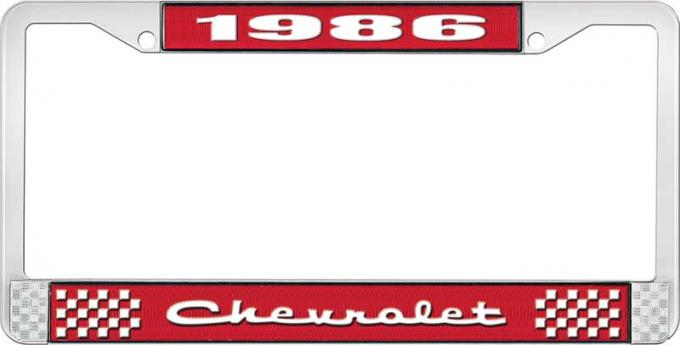 OER 1986 Chevrolet Style # 2 Red and Chrome License Plate Frame with White Lettering LF2238602C