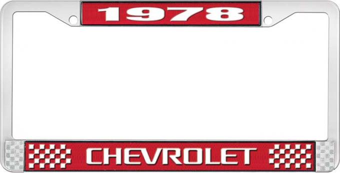 OER 1978 Chevrolet Style # 3 Red and Chrome License Plate Frame with White Lettering LF2237803C