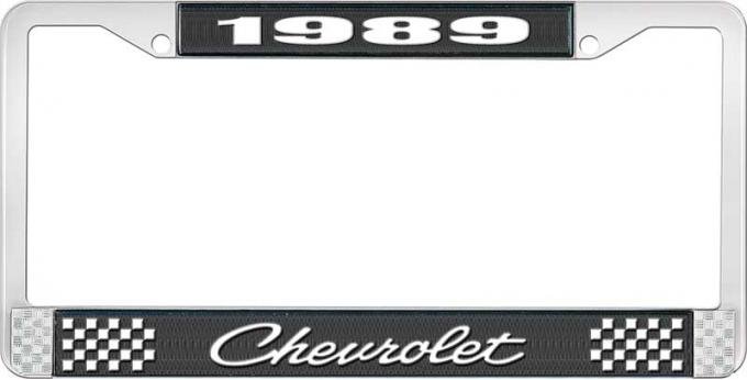OER 1989 Chevrolet Style # 4 Black and Chrome License Plate Frame with White Lettering LF2238904A