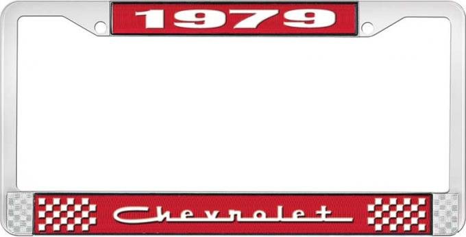 OER 1979 Chevrolet Style # 5 Red and Chrome License Plate Frame with White Lettering LF2237905C