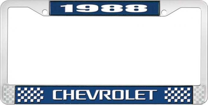 OER 1988 Chevrolet Style # 3 Blue and Chrome License Plate Frame with White Lettering LF2238803B