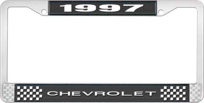 OER 1997 Chevrolet Style # 1 Black and Chrome License Plate Frame with White Lettering LF2239701A