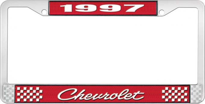 OER 1997 Chevrolet Style # 4 Red and Chrome License Plate Frame with White Lettering LF2239704C