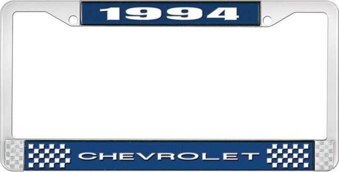 OER 1994 Chevrolet Style # 1 Blue and Chrome License Plate Frame with White Lettering LF2239401B