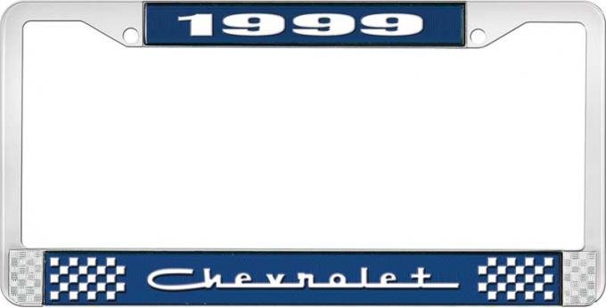 OER 1999 Chevrolet Style # 5 Blue and Chrome License Plate Frame with White Lettering LF2239905B