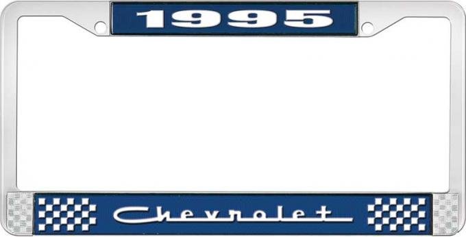 OER 1995 Chevrolet Style # 5 Blue and Chrome License Plate Frame with White Lettering LF2239505B