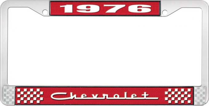 OER 1976 Chevrolet Red and Chrome License Plate Frame with White Lettering *LF2237605C