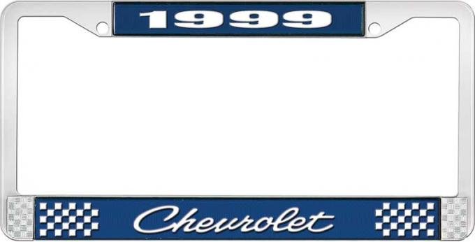 OER 1999 Chevrolet Style # 4 Blue and Chrome License Plate Frame with White Lettering LF2239904B