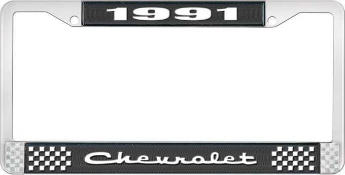 OER 1991 Chevrolet Style # 2 Black and Chrome License Plate Frame with White Lettering LF2239102A