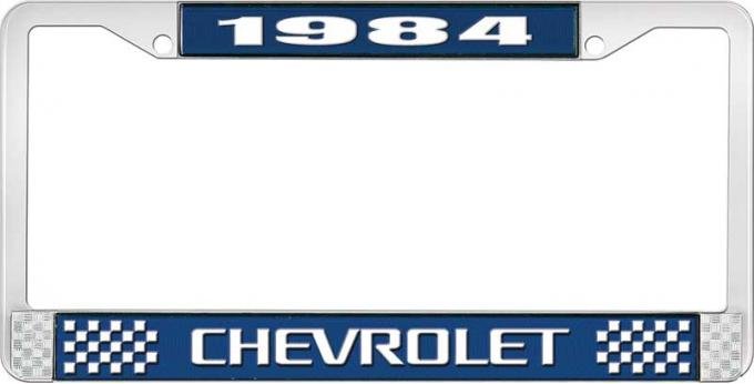 OER 1984 Chevrolet Style # 3 Blue and Chrome License Plate Frame with White Lettering LF2238403B