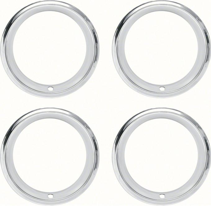 OER 1967-88 GM, Rally Wheel Trim Ring Set,14" x 7", 2-7/8" Deep Step Lip, Stainless Steel, Set of 4 545910