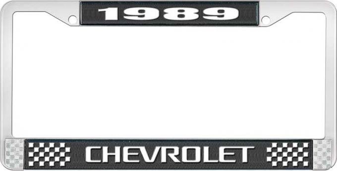 OER 1989 Chevrolet Style # 3 Black and Chrome License Plate Frame with White Lettering LF2238903A