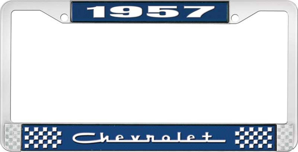 OER 1957 Chevrolet Style 5 Blue and Chrome License Plate Frame with