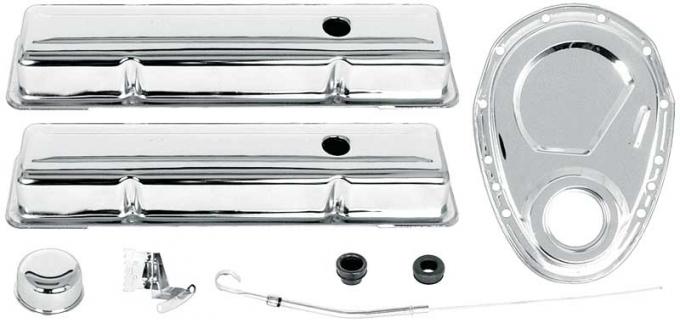 OER Chevrolet Engine Dress-Up Set, Small Block, Low Profile Valve Covers, Timing Cover, Chrome T3043