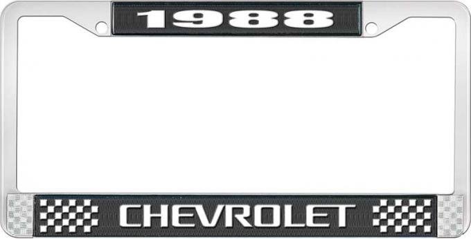 OER 1988 Chevrolet Style # 3 Black and Chrome License Plate Frame with White Lettering LF2238803A