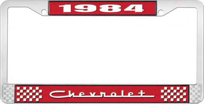 OER 1984 Chevrolet Style # 5 Red and Chrome License Plate Frame with White Lettering LF2238405C