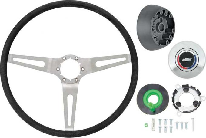 OER 1969-72 Comfort Grip Steering Wheel Kit - w/o Tilt Wheel - Silver Spokes- Black Grip *K619