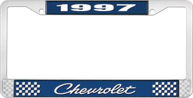 OER 1997 Chevrolet Style # 4 Blue and Chrome License Plate Frame with White Lettering LF2239704B