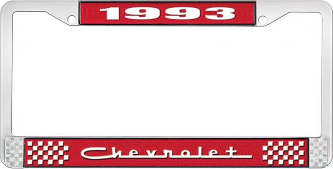 OER 1993 Chevrolet Style # 5 Red and Chrome License Plate Frame with White Lettering LF2239305C
