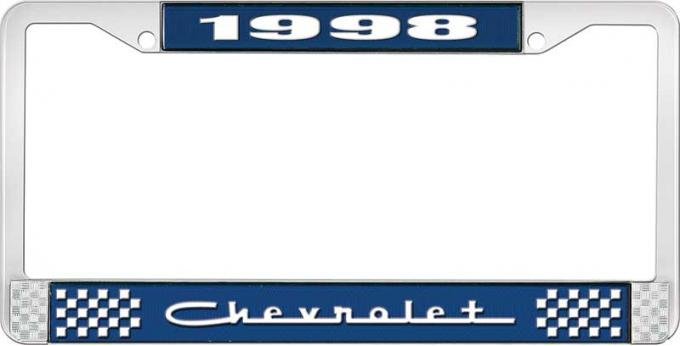 OER 1998 Chevrolet Style # 5 Blue and Chrome License Plate Frame with White Lettering LF2239805B