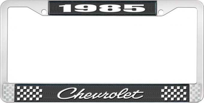OER 1985 Chevrolet Style # 4 Black and Chrome License Plate Frame with White Lettering LF2238504A