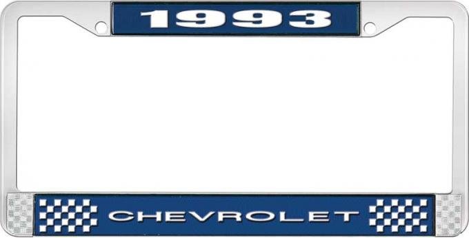 OER 1993 Chevrolet Style # 1 Blue and Chrome License Plate Frame with White Lettering LF2239301B