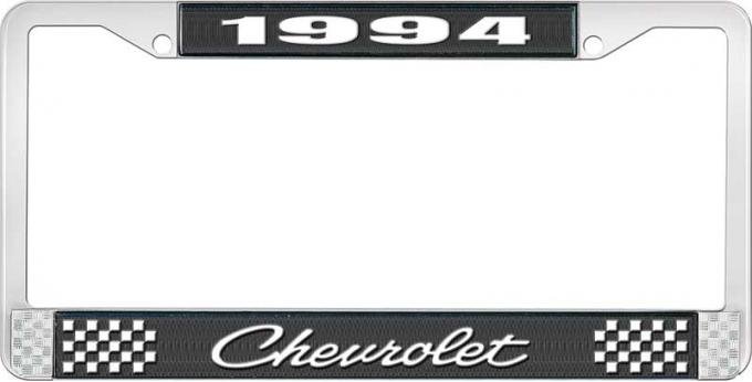 OER 1994 Chevrolet Style # 4 Black and Chrome License Plate Frame with White Lettering LF2239404A