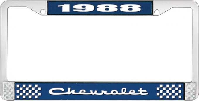 OER 1988 Chevrolet Style # 2 Blue and Chrome License Plate Frame with White Lettering LF2238802B