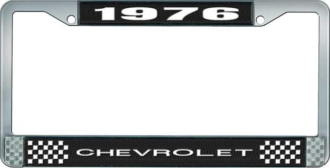OER 1976 Chevrolet Style # 1 Black and Chrome License Plate Frame with White Lettering LF2237601A