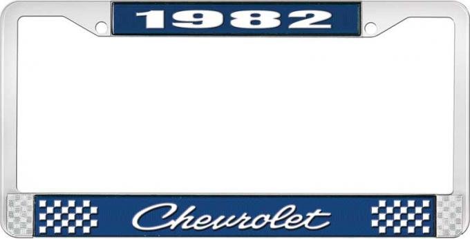OER 1982 Chevrolet Style # 4 Blue and Chrome License Plate Frame with White Lettering LF2238204B