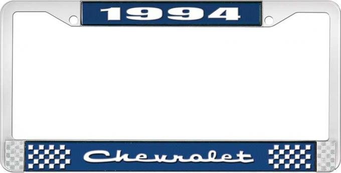 OER 1994 Chevrolet Style # 2 Blue and Chrome License Plate Frame with White Lettering LF2239402B