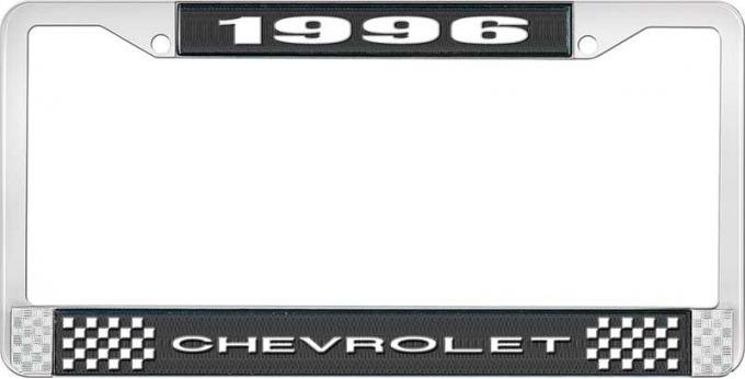 OER 1996 Chevrolet Style # 1 Black and Chrome License Plate Frame with White Lettering LF2239601A