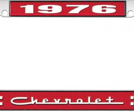 1976 Chevrolet Red and Chrome License Plate Frame with White Lettering