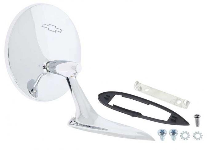OER 1963-65 Impala, Chevelle, Chevy II, Nova, Corvette, Convex Outer Door Mirror, with Bow Tie Logo, RH Passenger Side 985878C