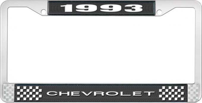 OER 1993 Chevrolet Style # 1 Black and Chrome License Plate Frame with White Lettering LF2239301A